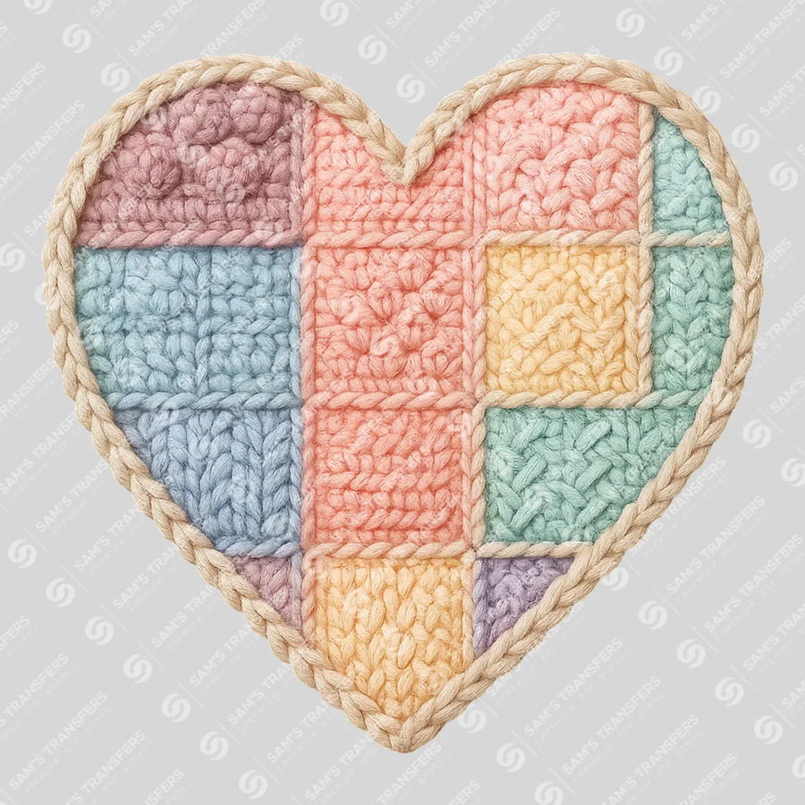 Crochet Patchwork Heart Ready-to-Press DTF Transfer | SAT02704