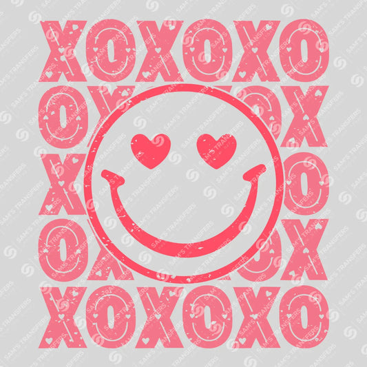 Apparel featuring a Heart Eyes Smiley-themed DTF transfer.