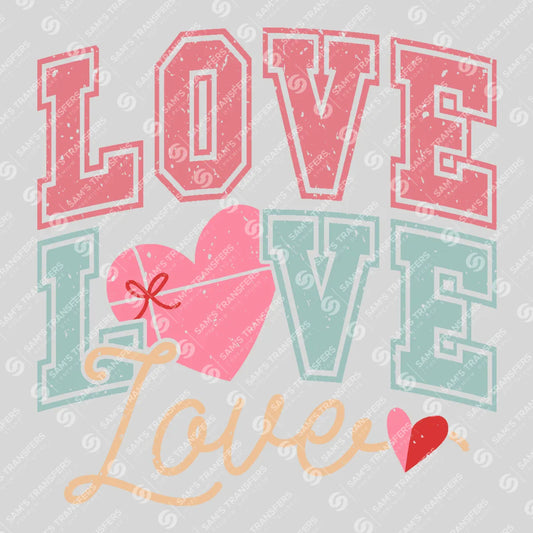Apparel featuring a Love-themed DTF transfer.