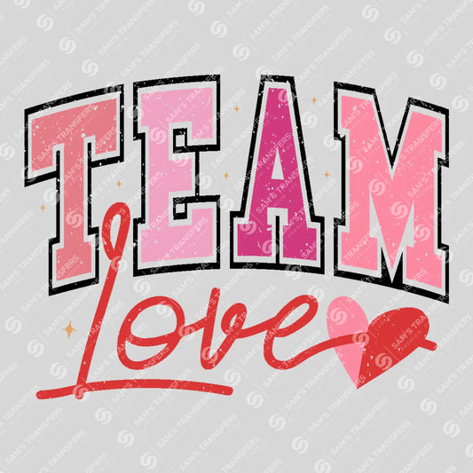Apparel featuring a Team Love-themed DTF transfer.