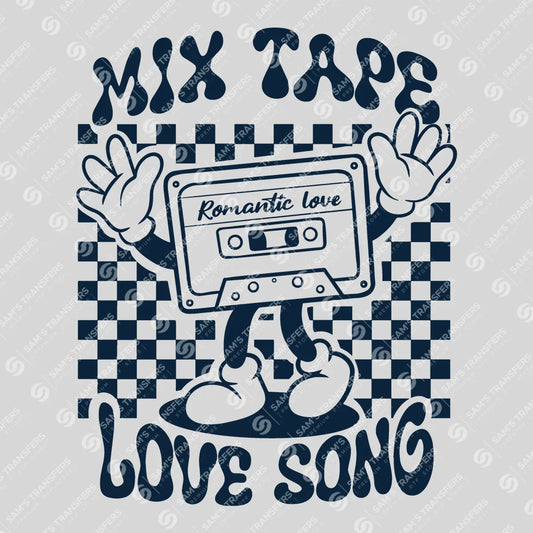 Apparel featuring a Mix Tape Love Song-themed DTF transfer.