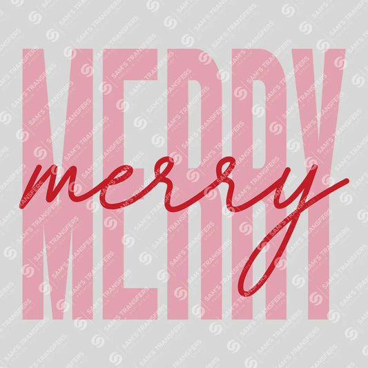 Apparel featuring a Merry Merry-themed DTF transfer.