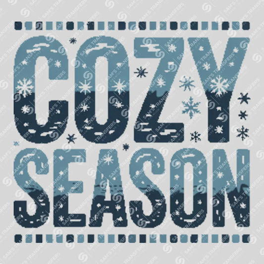 Apparel featuring a Cozy Season-themed DTF transfer.