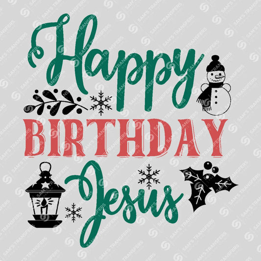 Apparel featuring a Happy Birthday Jesus-themed DTF transfer.