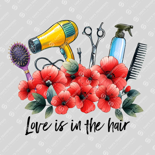 Apparel featuring a Love Is In The Hair-themed DTF transfer.