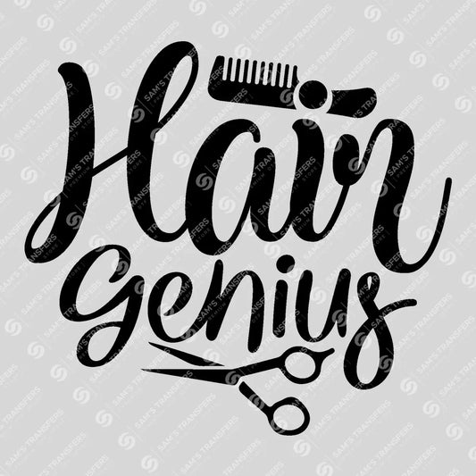 Apparel featuring a Hair Genius-themed DTF transfer.