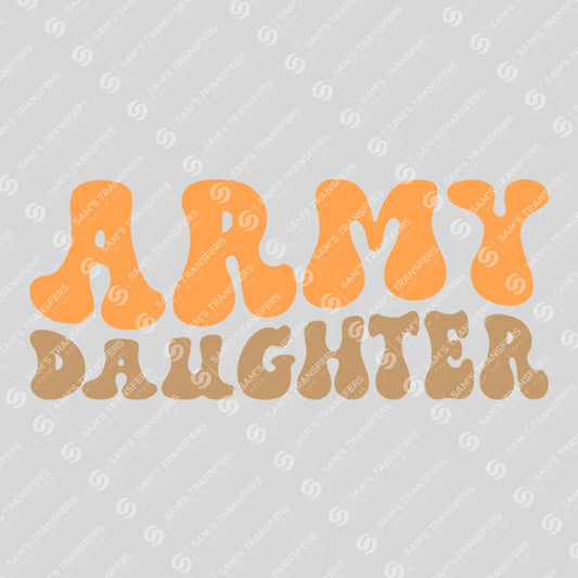Apparel featuring a Army Daughter-themed DTF transfer.