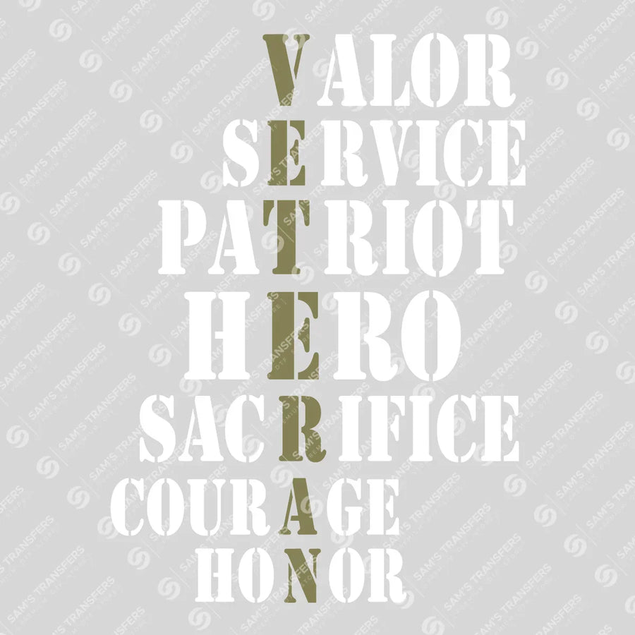 Veteran Valor Honor Courage Ready-to-Press DTF Transfer | SAT03752