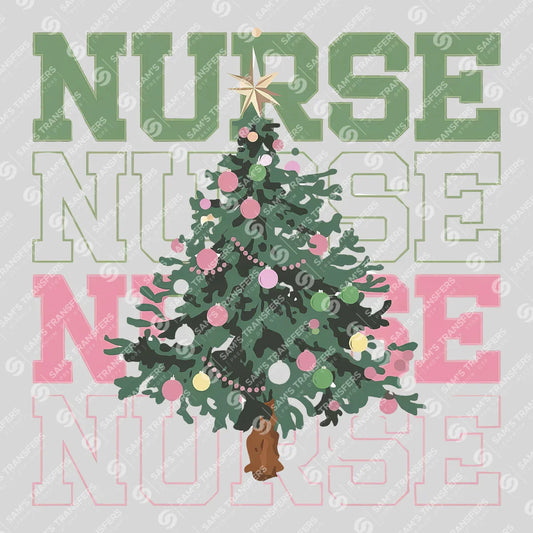 Apparel featuring a Nurse Christmas Tree-themed DTF transfer.