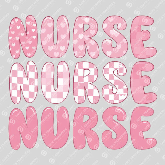 Apparel featuring a Pink Nurse-themed DTF transfer.