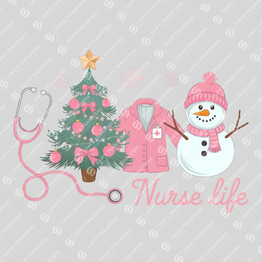 Apparel featuring a Nurse Life Christmas-themed DTF transfer.