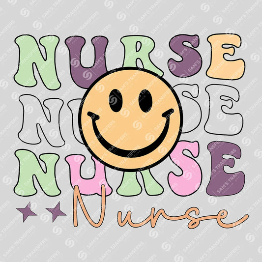Apparel featuring a Nurse Smiley-themed DTF transfer.