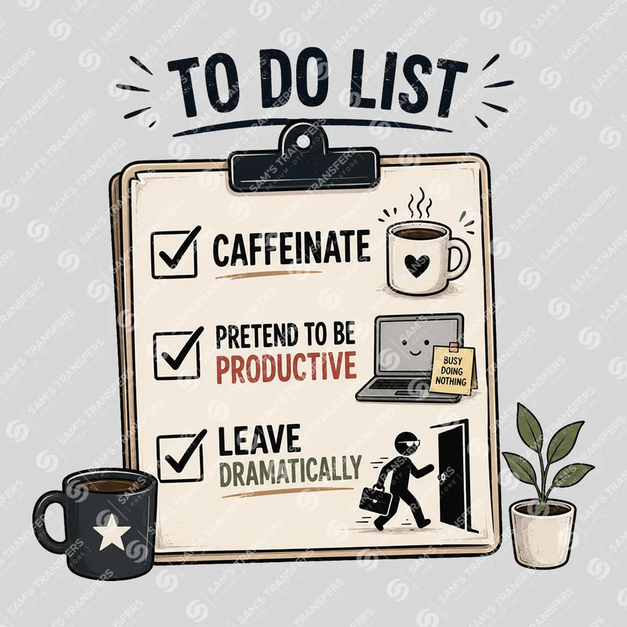 To Do List Caffeinate Pretend Productive Leave Dramatically Ready-to-Press DTF Transfer | SAT04006