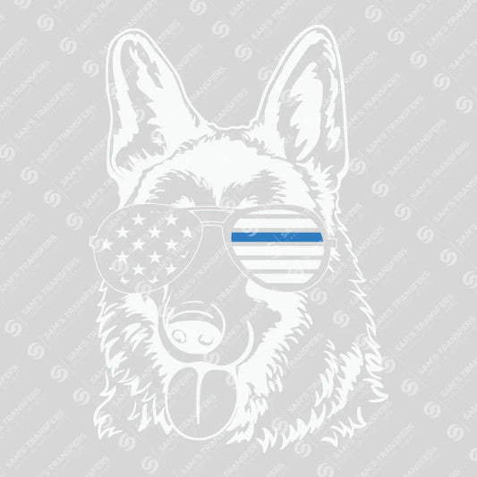 Apparel featuring a Thin Blue Line K9-themed DTF transfer.
