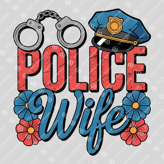 Apparel featuring a Police Wife Floral-themed DTF transfer.