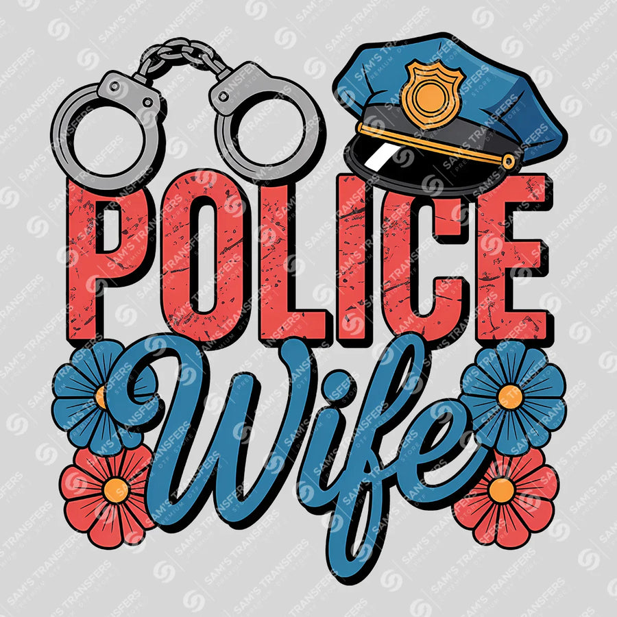 Police Wife Floral Ready-to-Press DTF Transfer | SAT04177