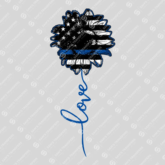 Apparel featuring a Love Thin Blue Line Sunflower-themed DTF transfer.