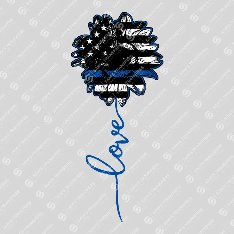 Love Thin Blue Line Sunflower Ready-to-Press DTF Transfer | SAT04195