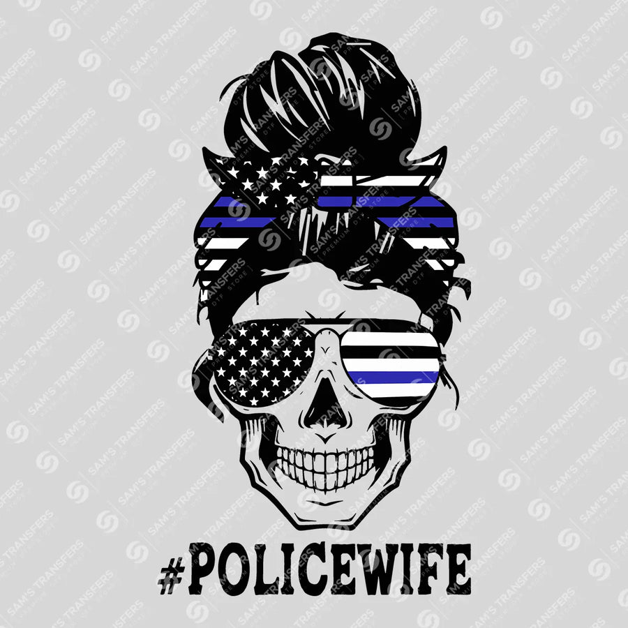 Police Wife Skull Ready-to-Press DTF Transfer | SAT04207