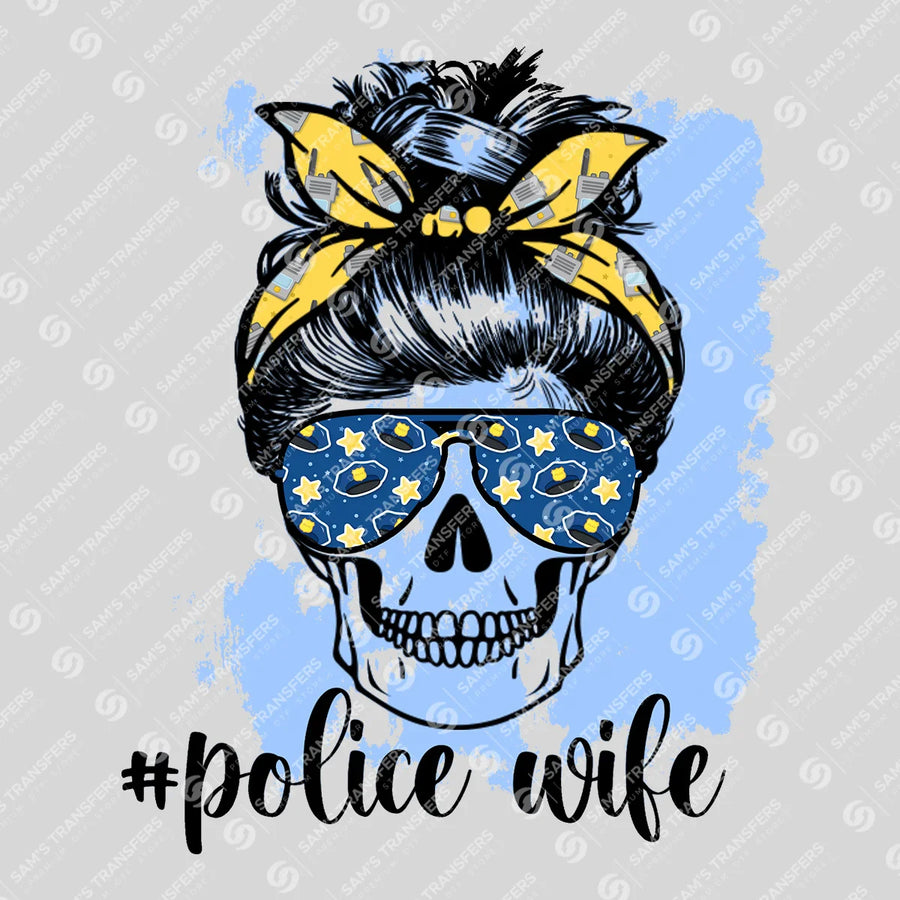 Police Wife Skull Bandana Ready-to-Press DTF Transfer | SAT04226