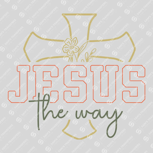 Apparel featuring a Jesus the Way-themed DTF transfer.