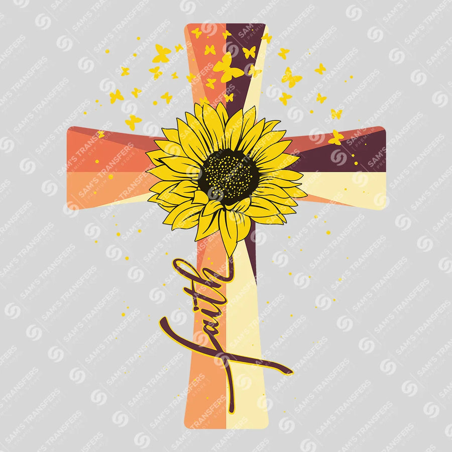 Faith Sunflower Cross Ready-to-Press DTF Transfer | SAT04751