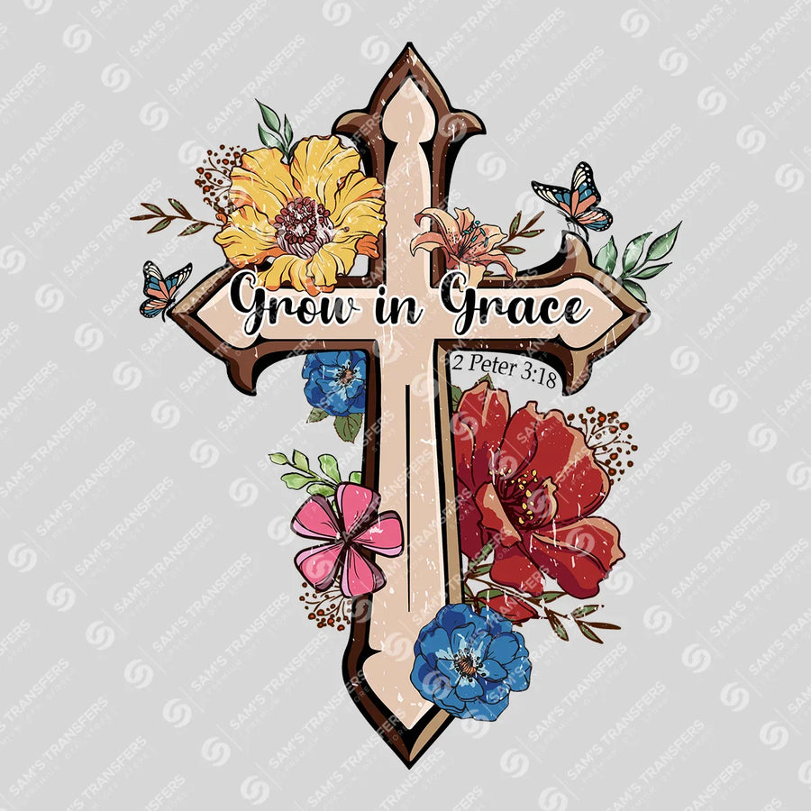 Grow in Grace Cross Ready-to-Press DTF Transfer | SAT04778
