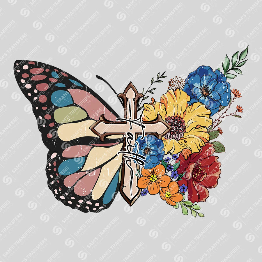 Faith Butterfly Cross Ready-to-Press DTF Transfer | SAT04781