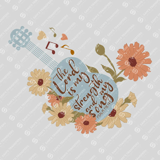 Apparel featuring a The Lord Is My Strength and My Song Floral-themed DTF transfer.