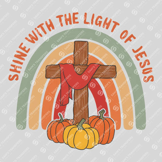 Apparel featuring a Shine With the Light of Jesus-themed DTF transfer.