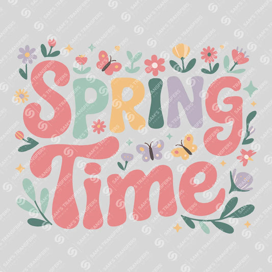 Apparel featuring a Spring Time-themed DTF transfer.