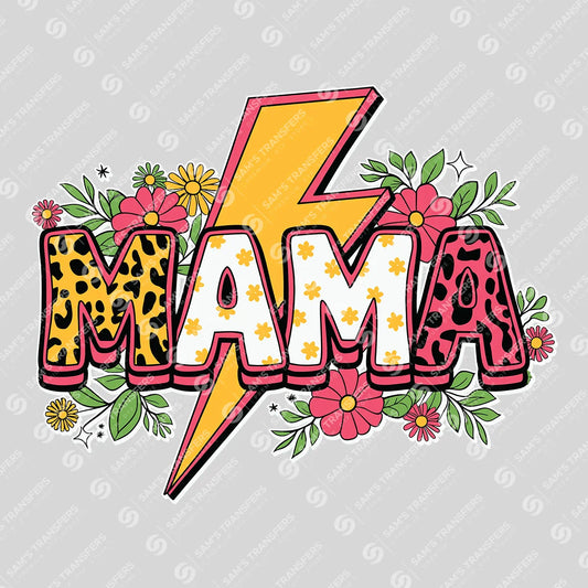 Apparel featuring a Lightning Bolt Mama-themed DTF transfer.
