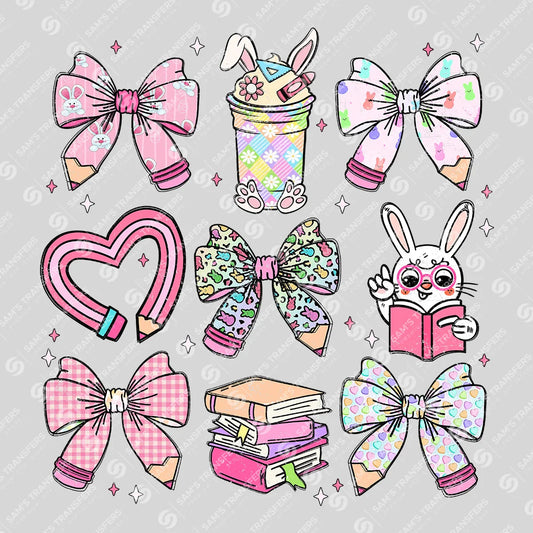 Apparel featuring a Coquette Bows and Books-themed DTF transfer.
