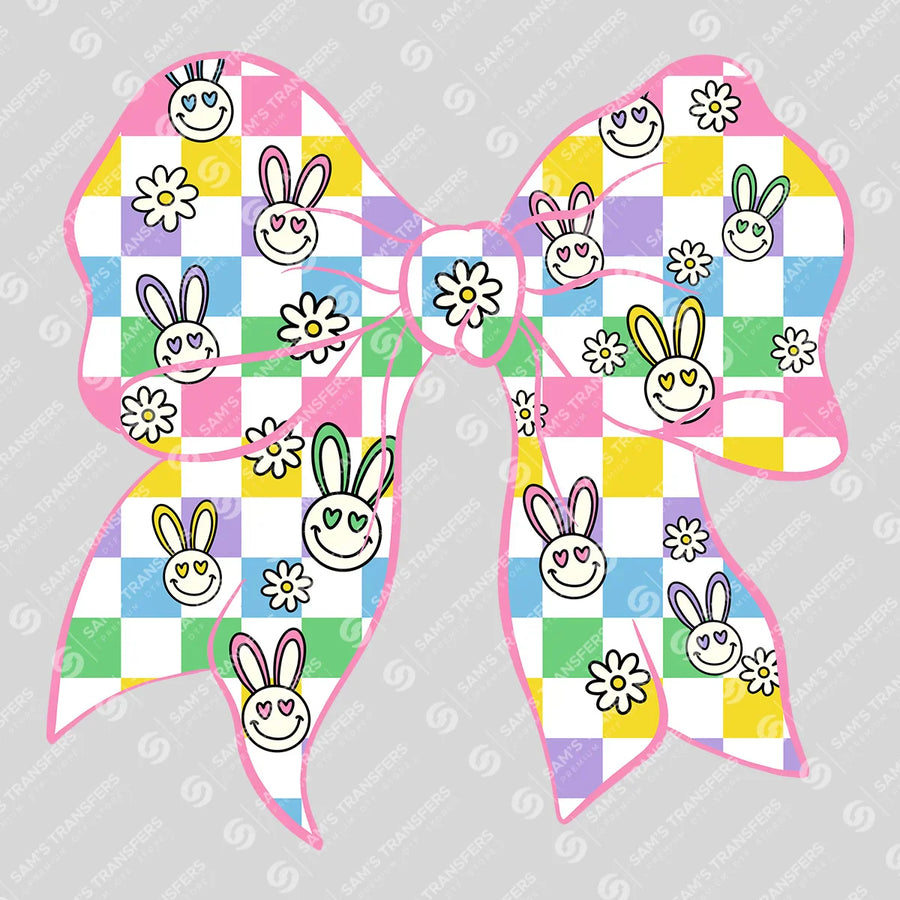 Checkered Bunny Bow Ready-to-Press DTF Transfer | SAT04884