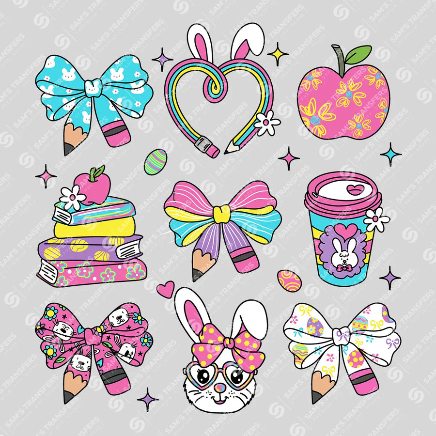 Coquette Teacher Easter Doodles Ready-to-Press DTF Transfer | SAT04888