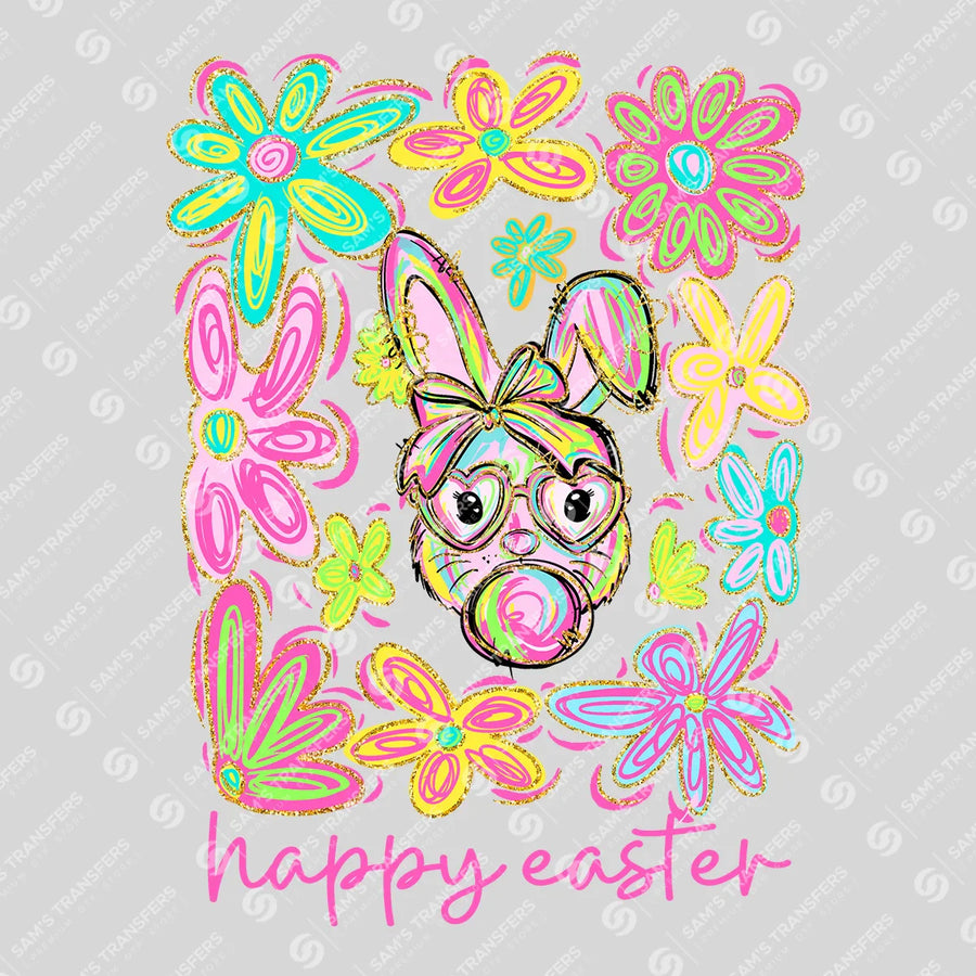 Happy Easter Floral Bunny Ready-to-Press DTF Transfer | SAT04890