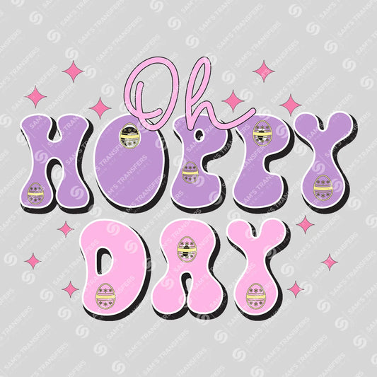 Apparel featuring a Oh Hoppy Day-themed DTF transfer.