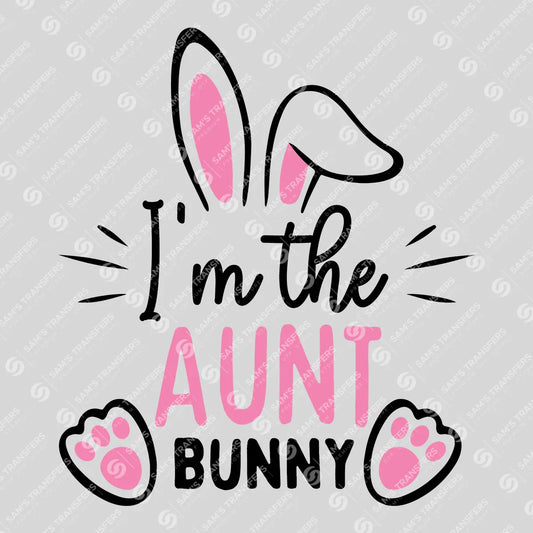 Apparel featuring a I'm the Aunt Bunny-themed DTF transfer.