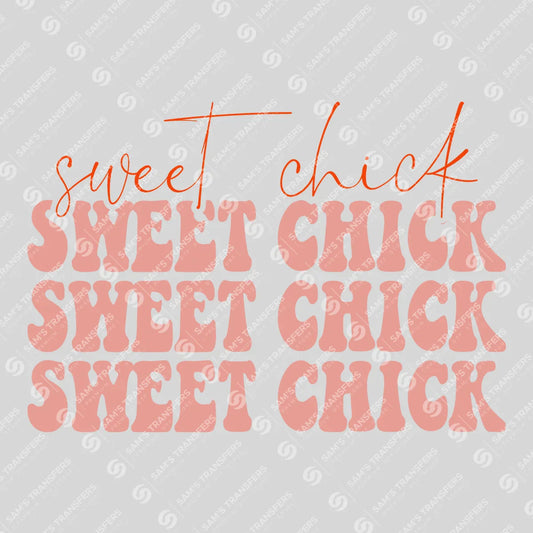 Apparel featuring a Sweet Chick-themed DTF transfer.