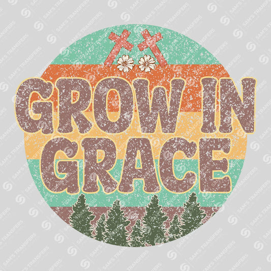 Apparel featuring a Grow in Grace-themed DTF transfer.