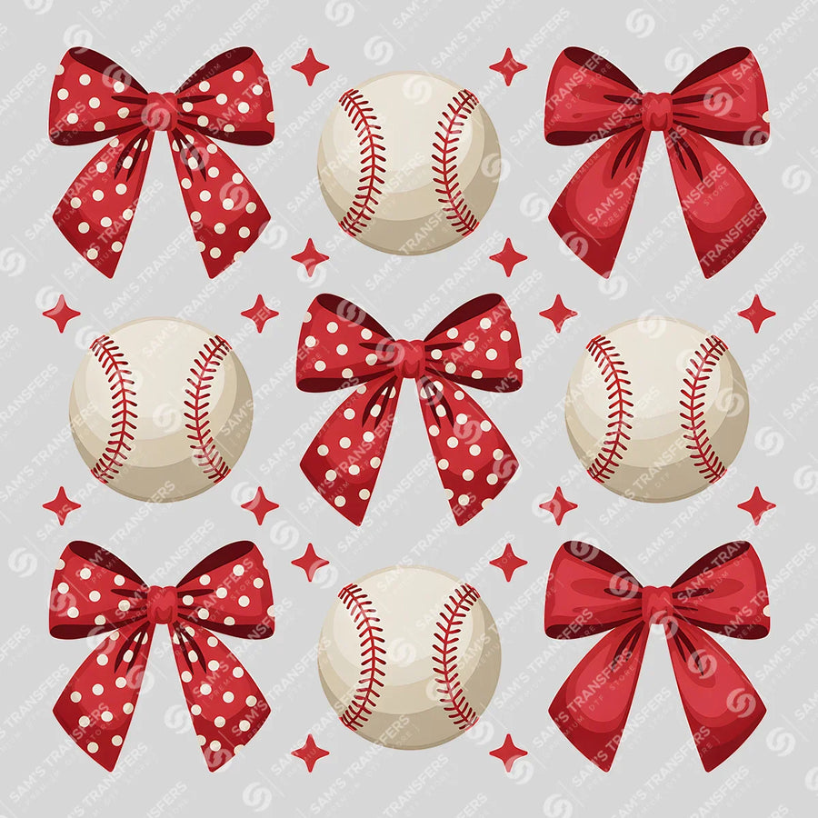 Baseball and Bows Ready-to-Press DTF Transfer | SAT05696