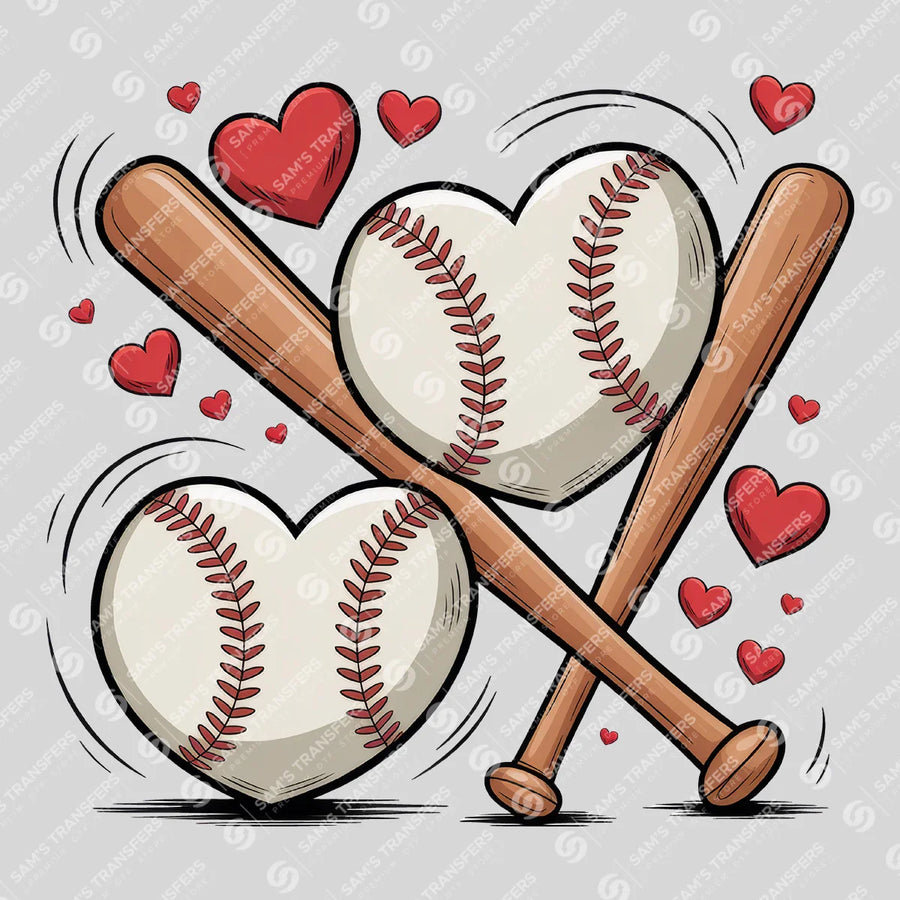 Baseball Hearts Ready-to-Press DTF Transfer | SAT05745