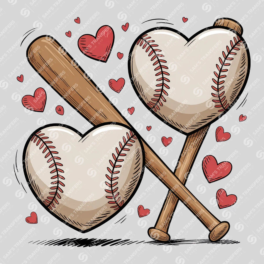 Baseball Hearts Ready-to-Press DTF Transfer | SAT05746