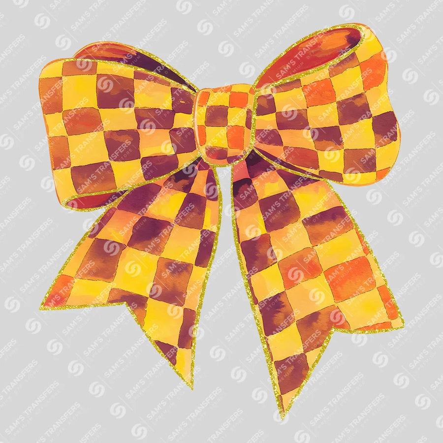Orange Checkered Bow Ready-to-Press DTF Transfer | SAT05915
