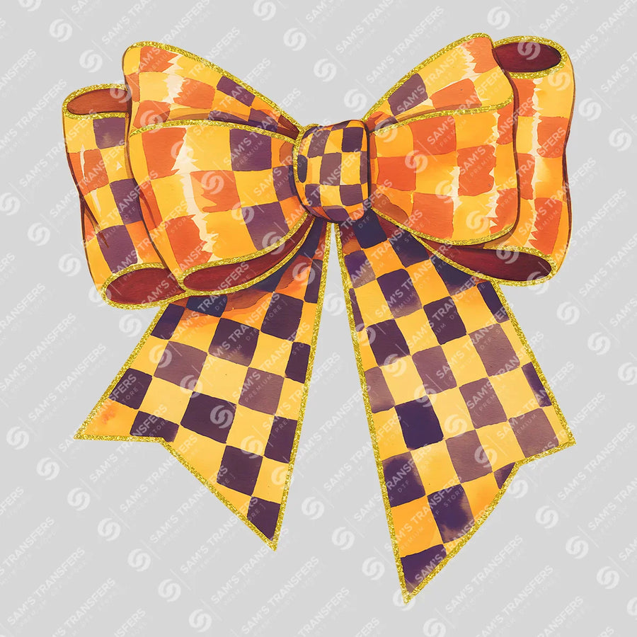 Purple Checkered Bow Ready-to-Press DTF Transfer | SAT05934