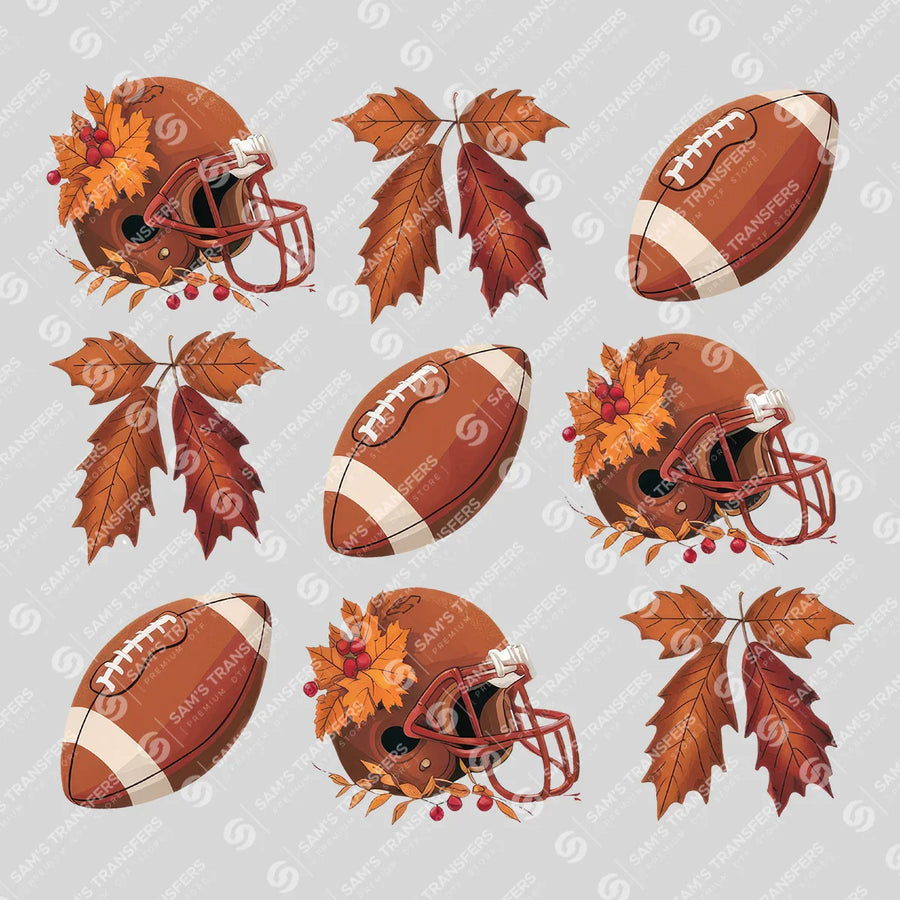 Football And Fall Leaves Ready-to-Press DTF Transfer | SAT05982