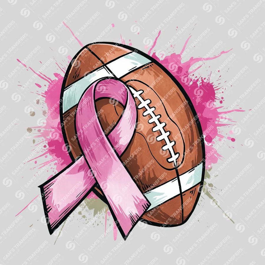 Football Pink Ribbon Watercolor Ready-to-Press DTF Transfer | SAT05994