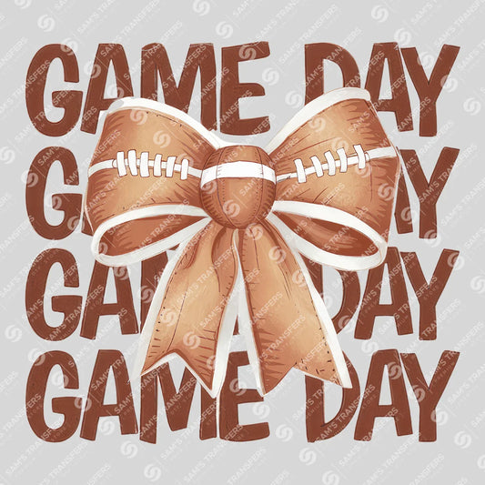 Apparel featuring a Game Day Coquette Bow-themed DTF transfer.