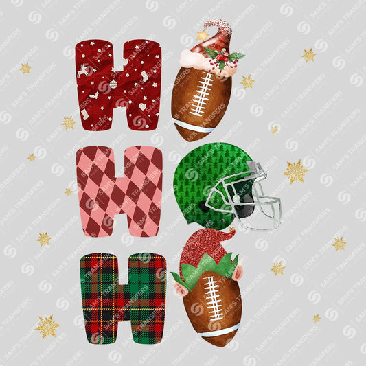 Apparel featuring a Ho Ho Ho Football-themed DTF transfer.