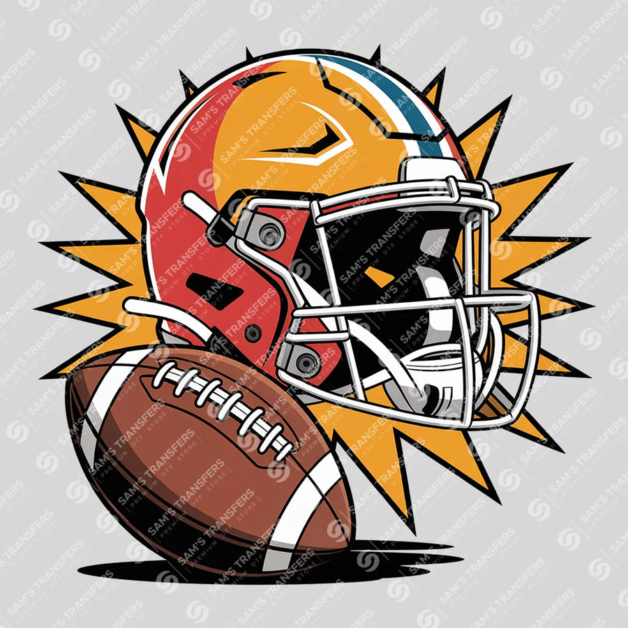 Football Helmet Orange Burst Ready-to-Press DTF Transfer | SAT06115